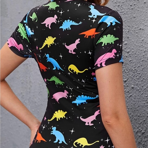 Black Short Sleeve Dinosaur Print Tee - Picture 2 of 2